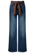 Wide Leg Jeans with Leopard Print Scarf and Pocket Detail - Image 4